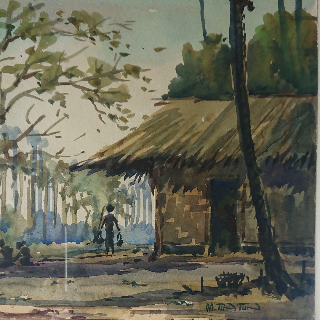 水彩画 アジアの農村風景