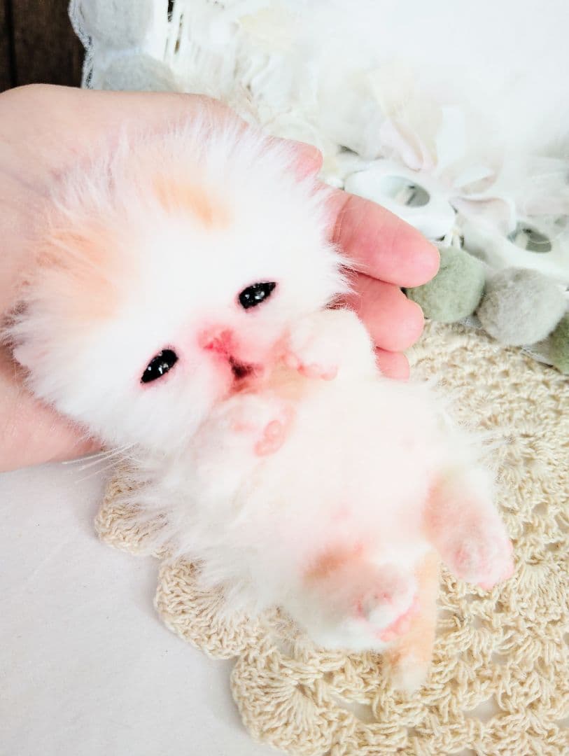 子猫ベビー♡三つ子ちゃん♡カゴセット♡アートドール♡ぬいぐるみ♡