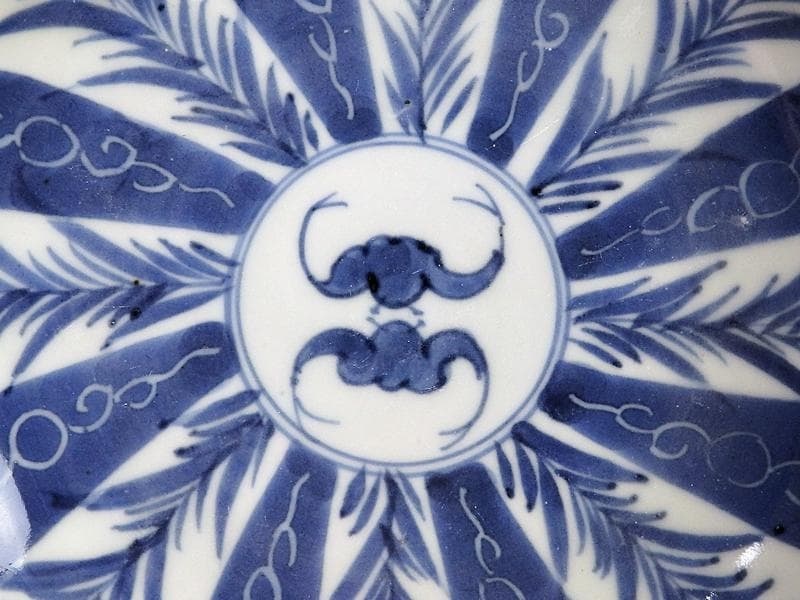 古伊万里　染付　墨弾き　撫子に蝙蝠の図 ５寸半皿　５客　252AS-CAx