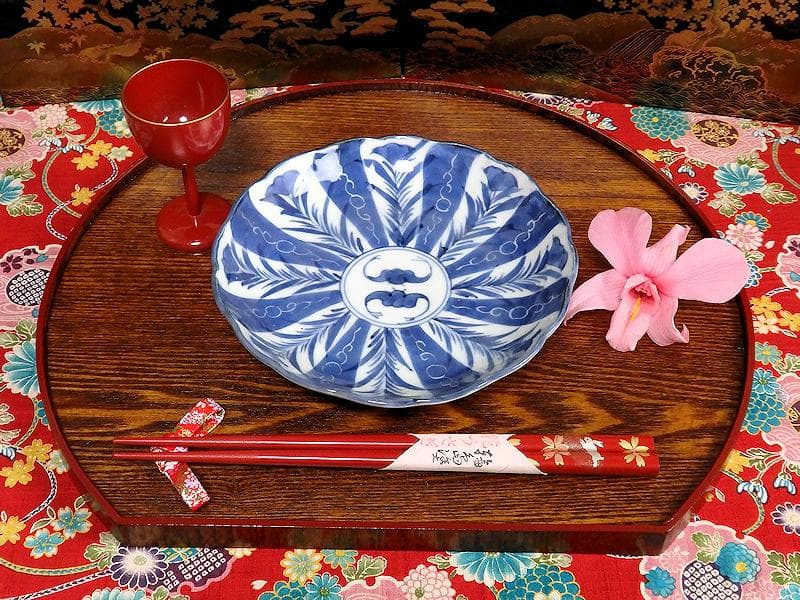 古伊万里　染付　墨弾き　撫子に蝙蝠の図 ５寸半皿　５客　252AS-CAx