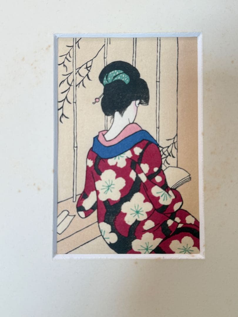 竹久夢二　木版画　【長き夜】読書　戦前　送料込み0120