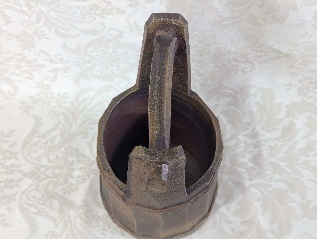 【美品★名作】山下譲治作 備前 手桶形 花入 花器　共箱付