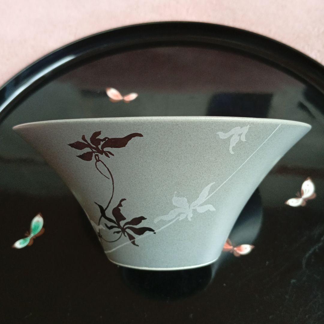 美濃焼 前畑陶器 庫山窯 灰釉 杜若 かきつばた 小鉢 小皿 ボウル ソーサー