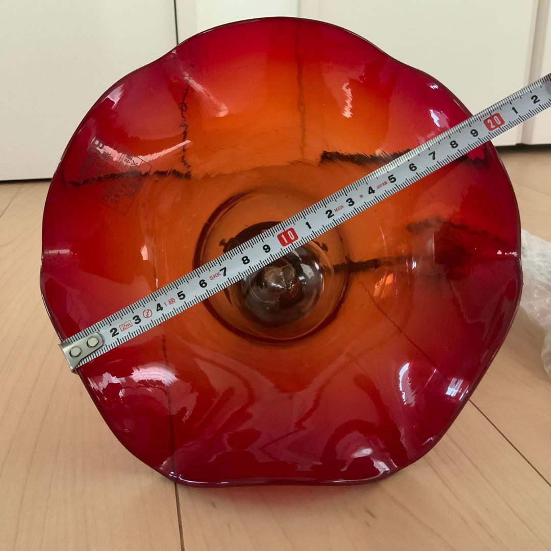 後藤照明　赤いガラス フリルシェード ペンダントライト