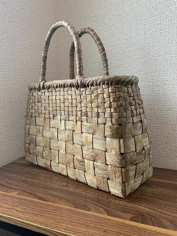 胡桃　くるみかごバッグ　手作り　胡桃籠バッグ　市松編み　Lサイズ　内布あり