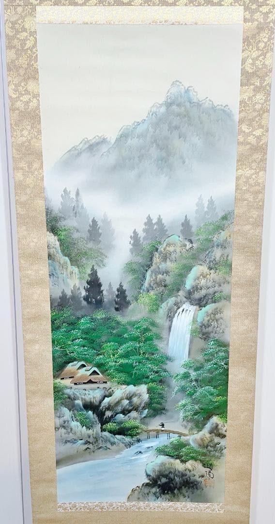 ◇彩色夏景 掛軸 和室 絹 高級 モダン 洋室 和の風情 掛け軸 かけじく