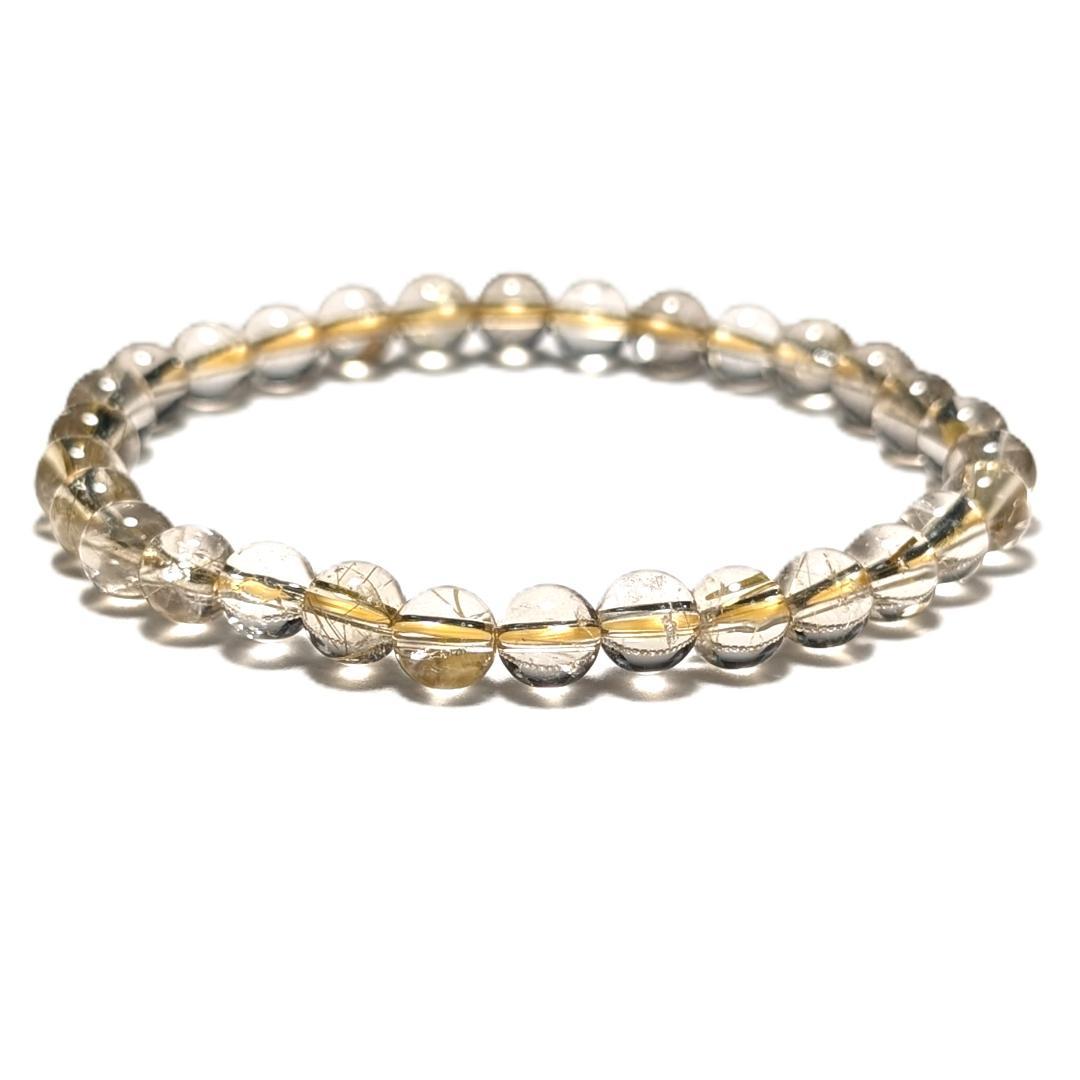 【透き通るクォーツが美しい】ゴールドルチル ブレスレット 6ミリ 水晶のお守り