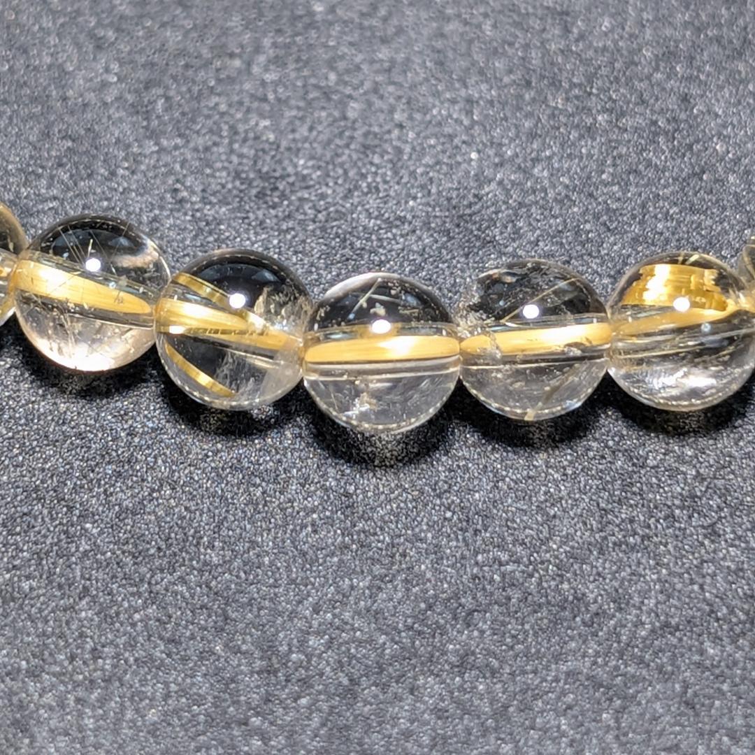【透き通るクォーツが美しい】ゴールドルチル ブレスレット 6ミリ 水晶のお守り
