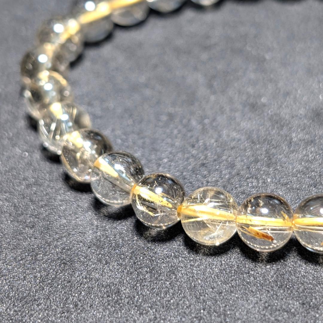 【透き通るクォーツが美しい】ゴールドルチル ブレスレット 6ミリ 水晶のお守り