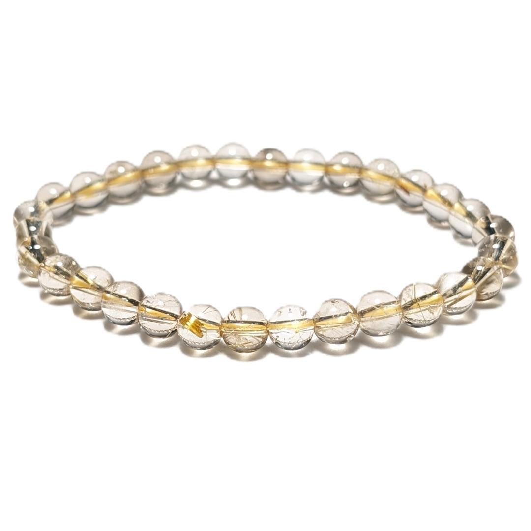 【透き通るクォーツが美しい】ゴールドルチル ブレスレット 6ミリ 水晶のお守り