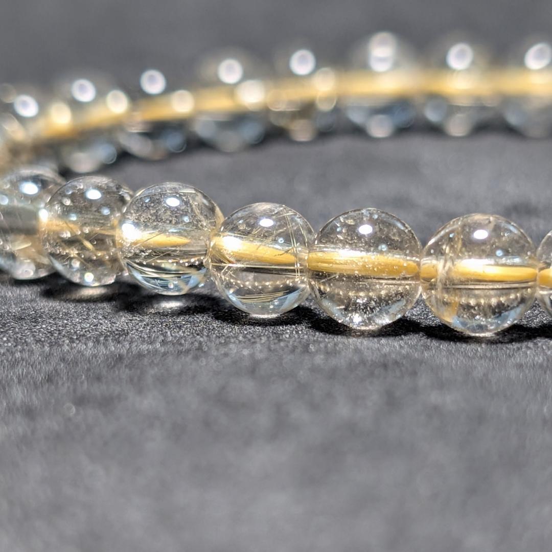 【透き通るクォーツが美しい】ゴールドルチル ブレスレット 6ミリ 水晶のお守り