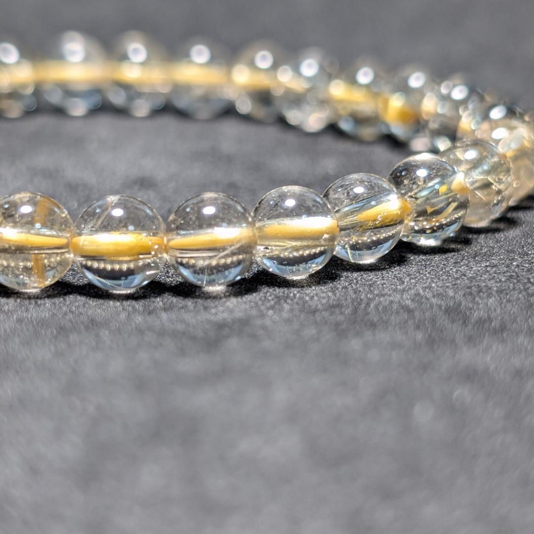 【透き通るクォーツが美しい】ゴールドルチル ブレスレット 6ミリ 水晶のお守り