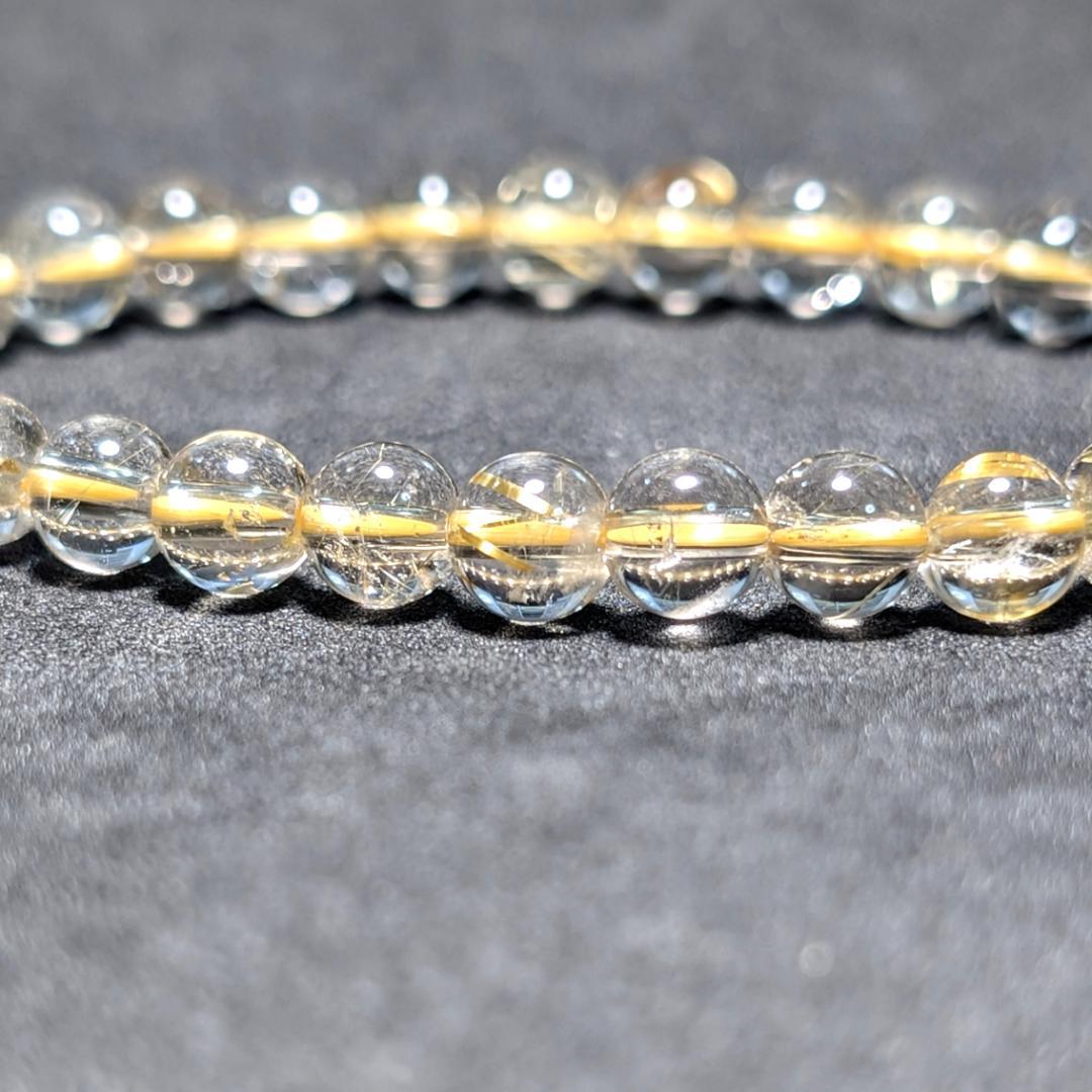 【透き通るクォーツが美しい】ゴールドルチル ブレスレット 6ミリ 水晶のお守り