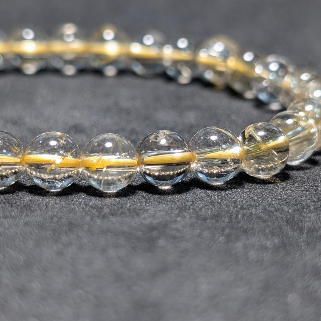 【透き通るクォーツが美しい】ゴールドルチル ブレスレット 6ミリ 水晶のお守り