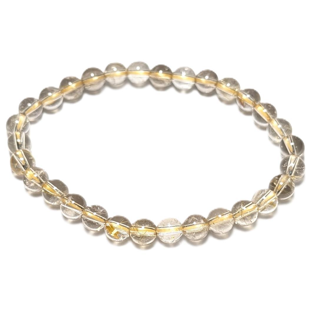 【透き通るクォーツが美しい】ゴールドルチル ブレスレット 6ミリ 水晶のお守り