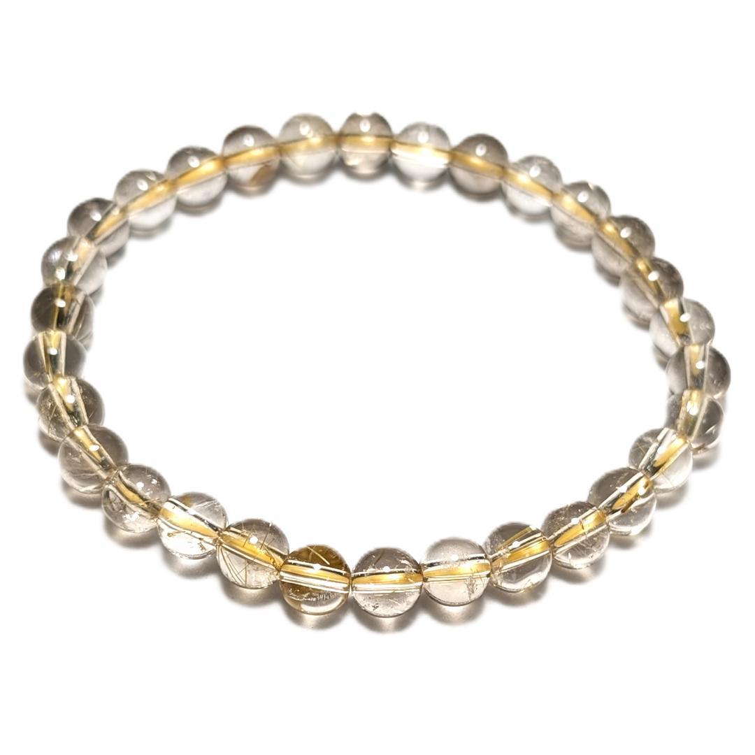 【透き通るクォーツが美しい】ゴールドルチル ブレスレット 6ミリ 水晶のお守り