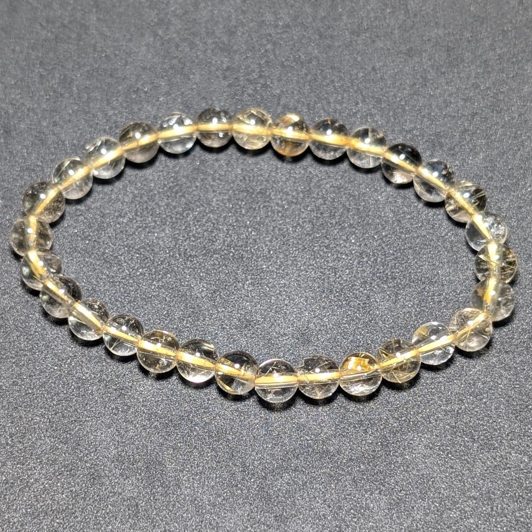 【透き通るクォーツが美しい】ゴールドルチル ブレスレット 6ミリ 水晶のお守り