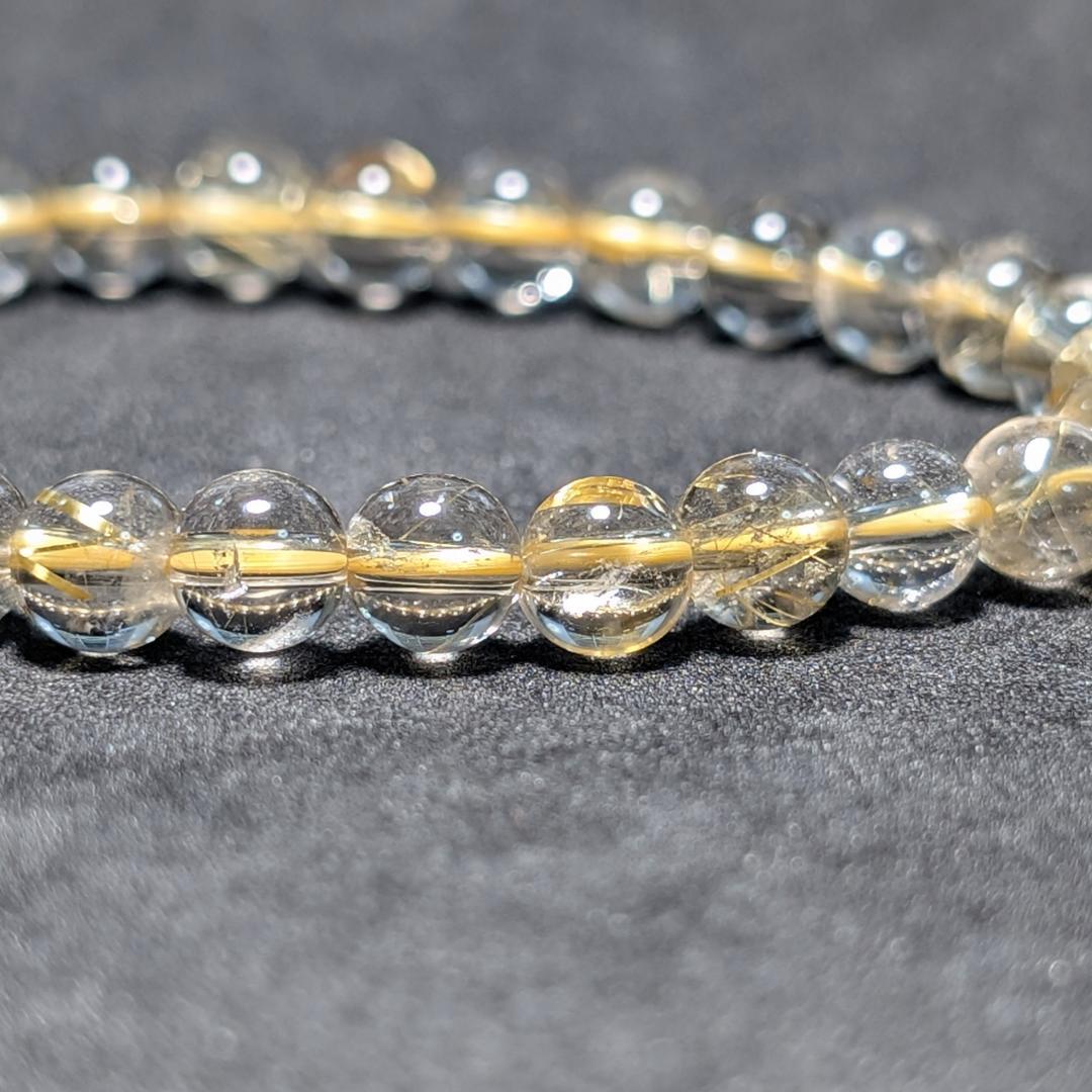 【透き通るクォーツが美しい】ゴールドルチル ブレスレット 6ミリ 水晶のお守り