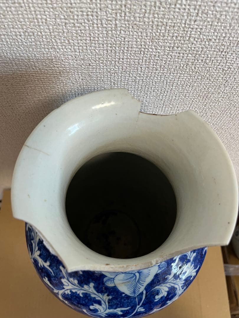 中国美術清代染付　青花細密彩画大花瓶時代物 高約39.5ｃｍ