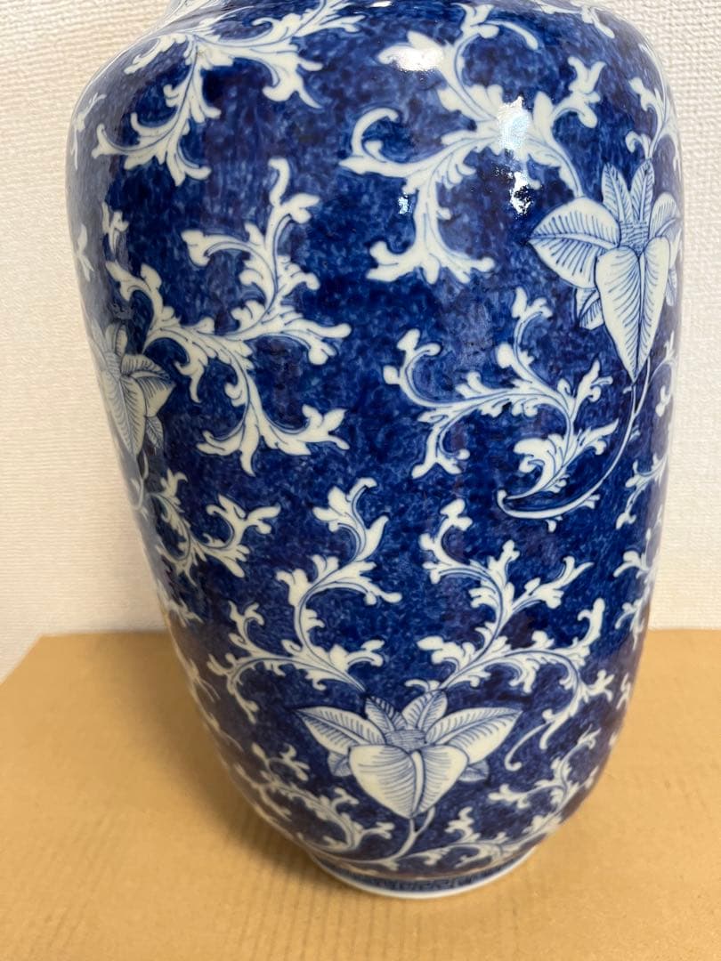 中国美術清代染付　青花細密彩画大花瓶時代物 高約39.5ｃｍ