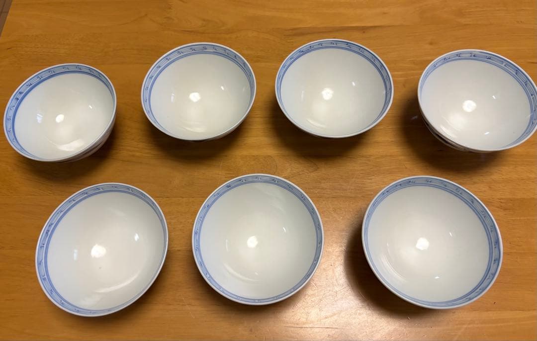 昭和上級手書き染付けご飯茶碗　7客
