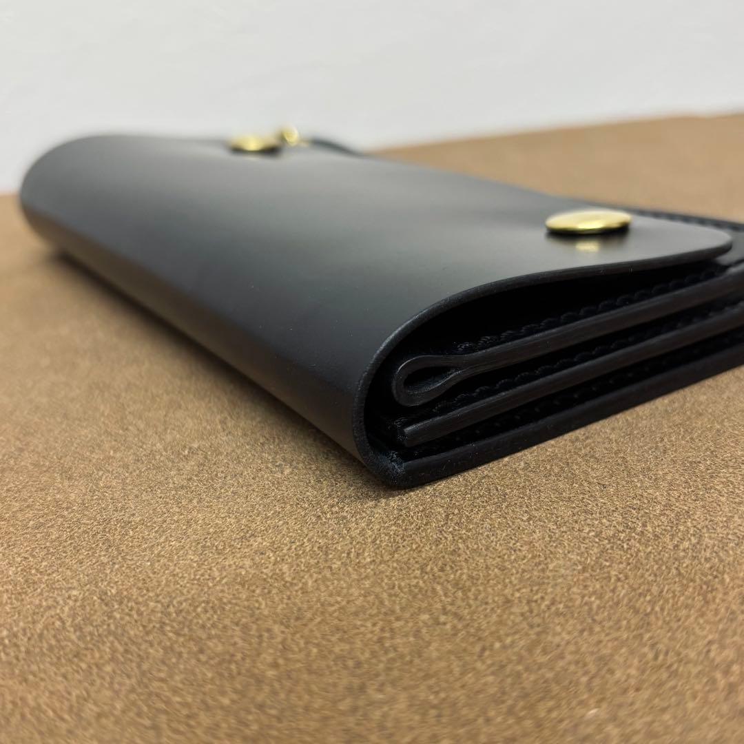 【アツシ】コードバン　トラッカーウォレット　黒　3層　タロン