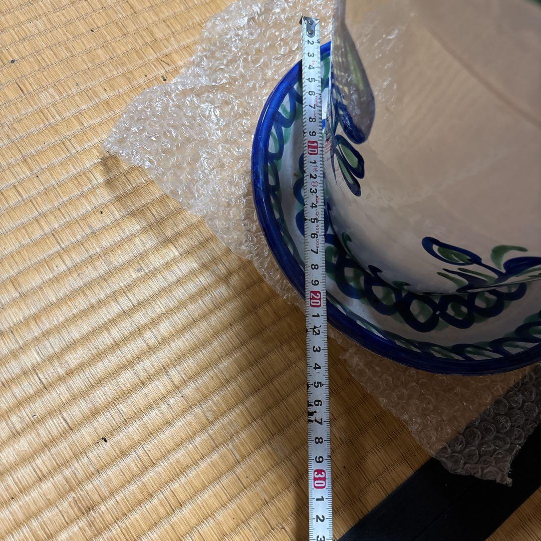 大きい プランター 鉢 陶器 花柄 スペイン 受け皿付 白 洋風 北欧 未使用