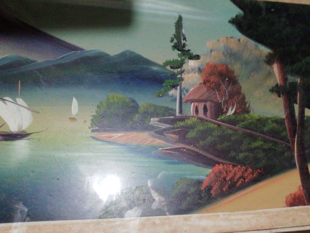 ♪昔の額入り絵画 三保　独特な画風