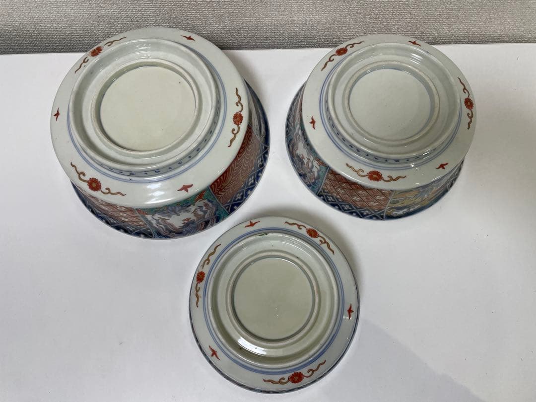 【現状品】古伊万里 有田焼 三ツ鉢 金彩 朱絵 アンティーク 時代物