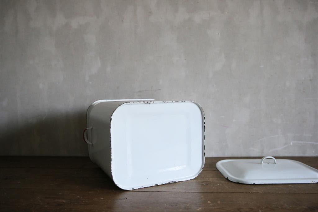 英国アンティーク琺瑯製ブレッド缶/ホーローキャニスター/米びつ(81-199-1