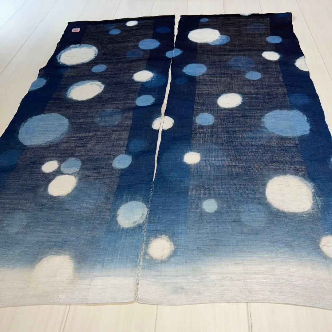 青白ドット模様の藍染のれん