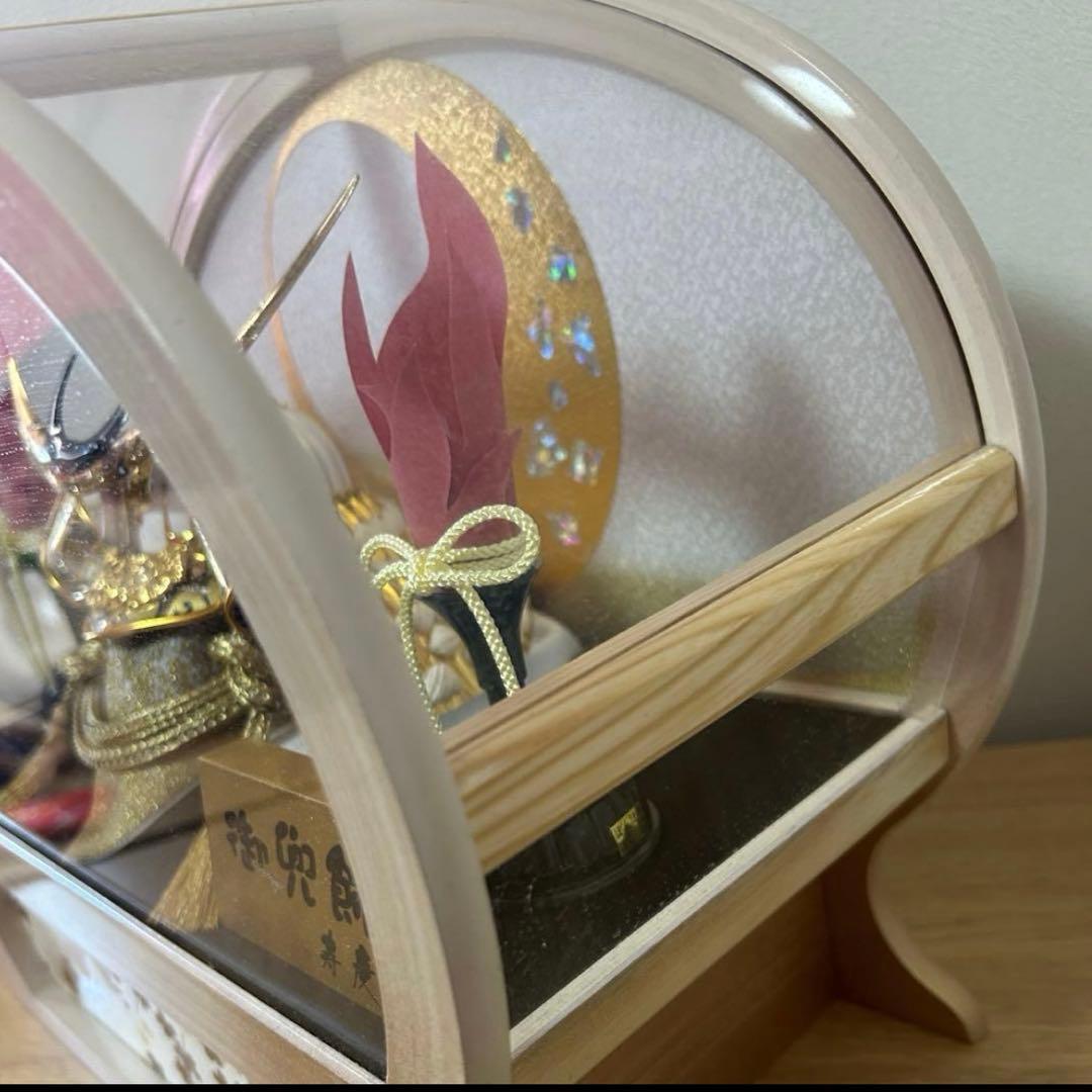 美品！兜 ライト付き 五月人形 木製ケース 子供の日 コンパクト