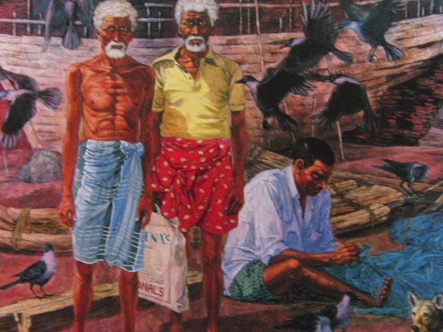 北村真、【兄弟】、希少な大判額装用画集より、美品、日本人画家