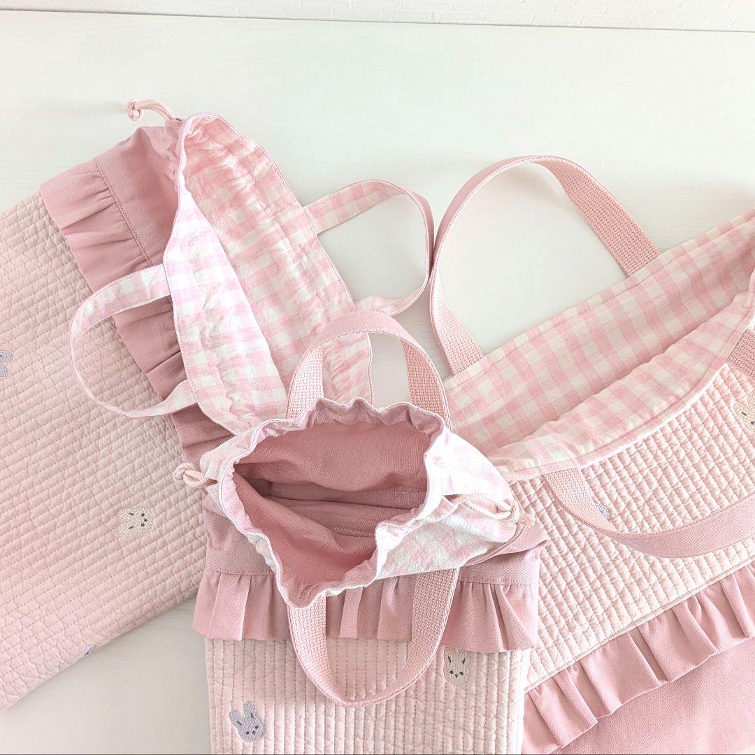 ハンドメイド入園入学セットレッスンバックお着替え袋上履き袋ランチセットうさぎヌビ