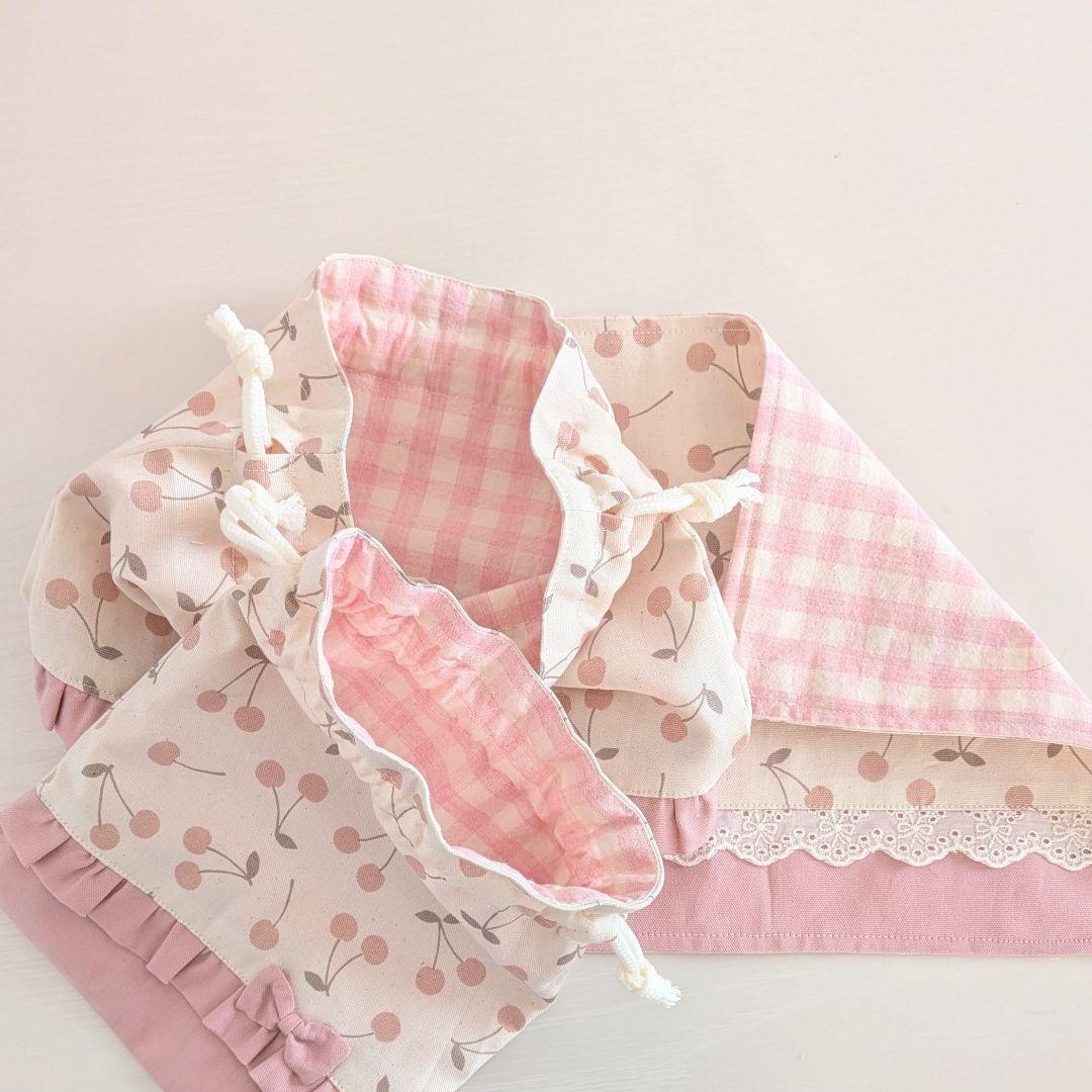 ハンドメイド入園入学セットレッスンバックお着替え袋上履き袋ランチセットうさぎヌビ