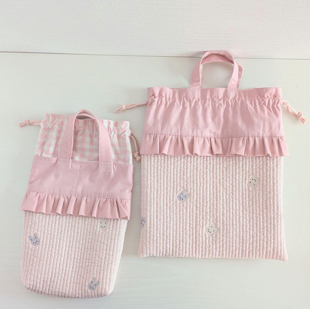 ハンドメイド入園入学セットレッスンバックお着替え袋上履き袋ランチセットうさぎヌビ