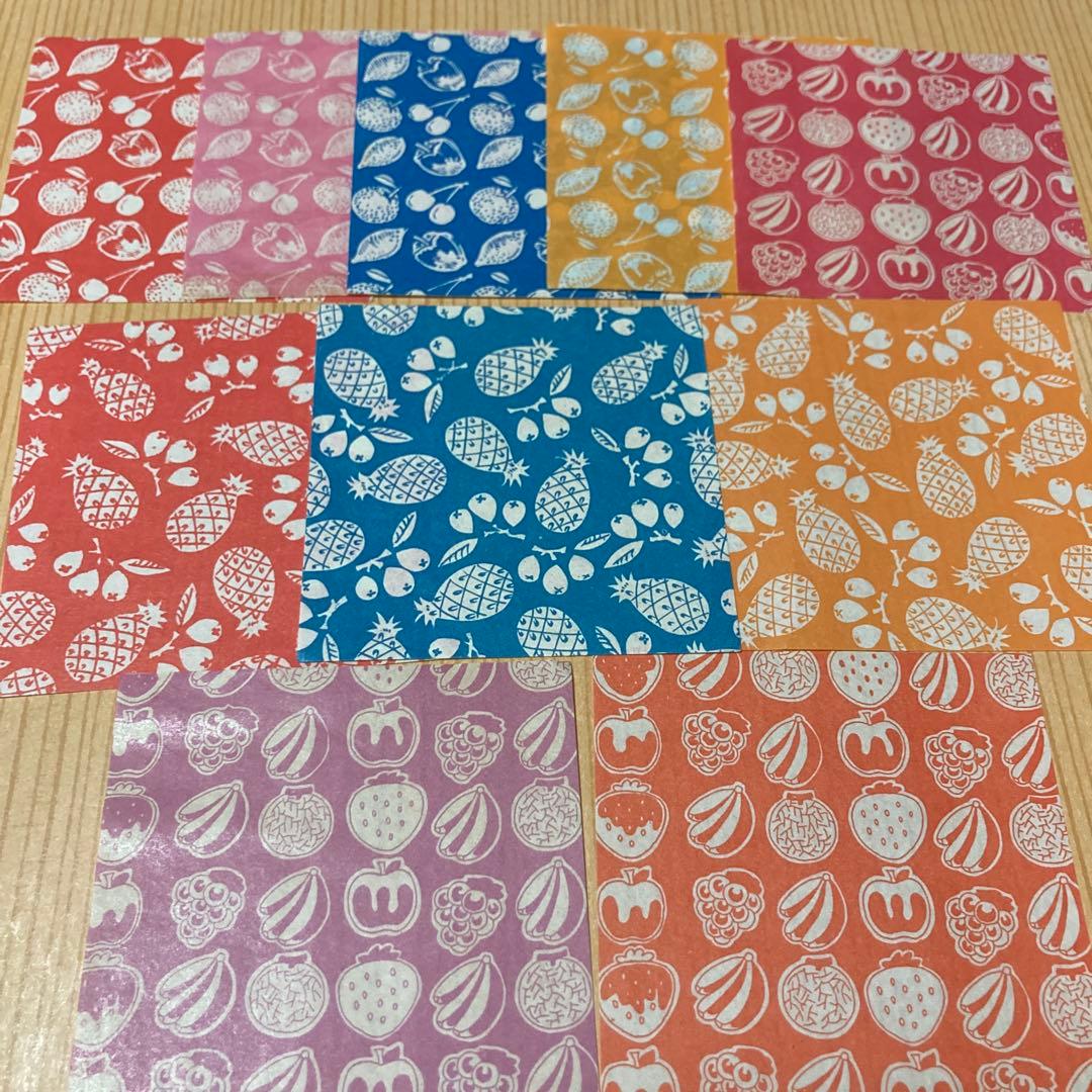 レア1点のみ✨昭和レトロサラサ千代紙　フルーツ柄　果物柄　イチゴ苺折り紙おりがみ