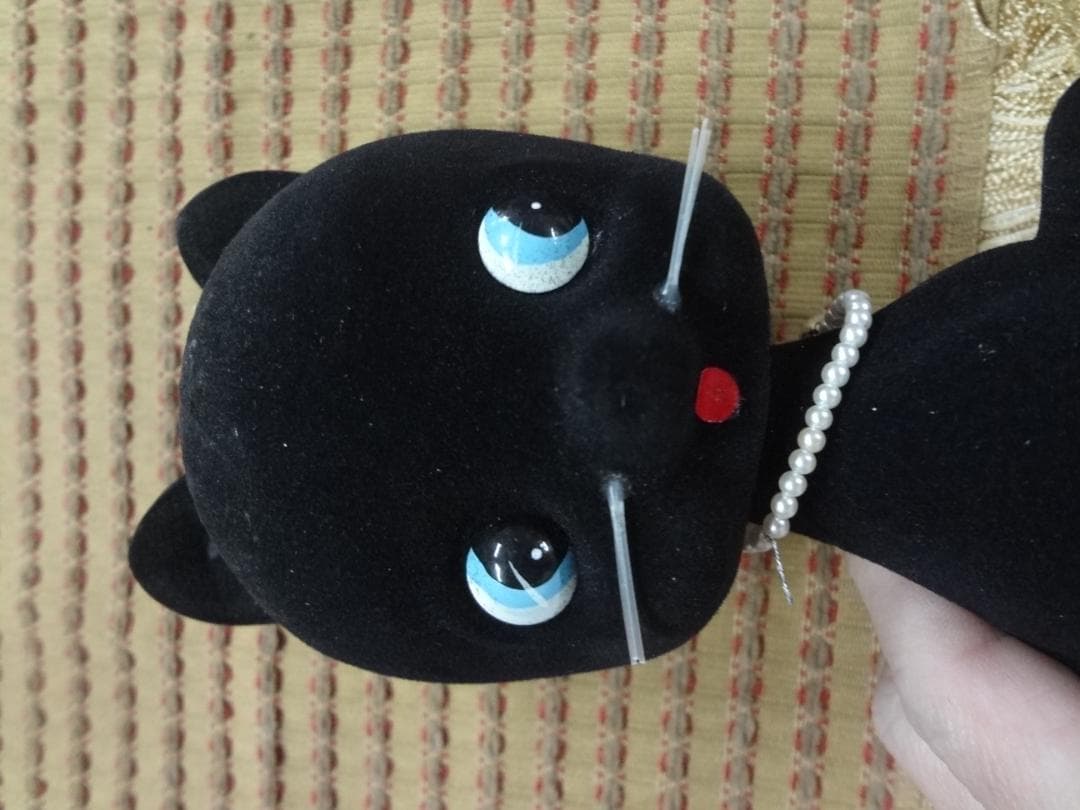新品未使用品1970年代当時もの●アンティーク黒猫首振り室内温度計付き貯金箱