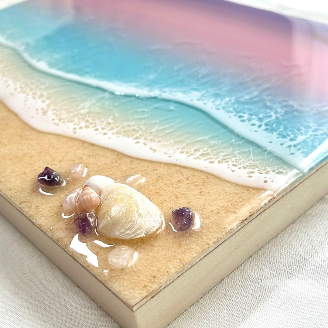 ハチクロ　朝日　海アート　波アート　オーシャンレジン　アートパネル　癒し