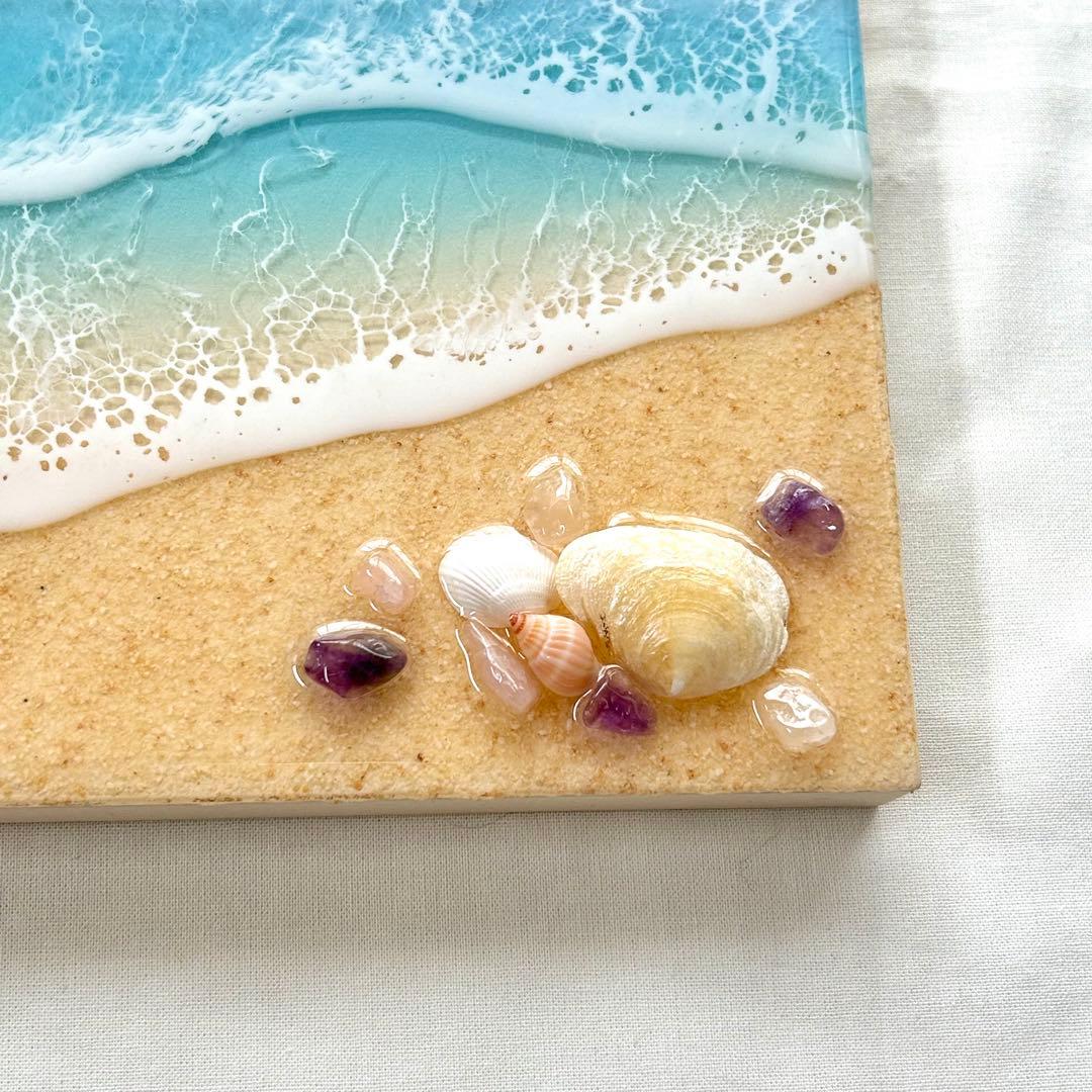 ハチクロ　朝日　海アート　波アート　オーシャンレジン　アートパネル　癒し