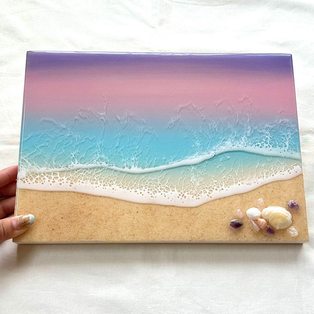 ハチクロ　朝日　海アート　波アート　オーシャンレジン　アートパネル　癒し