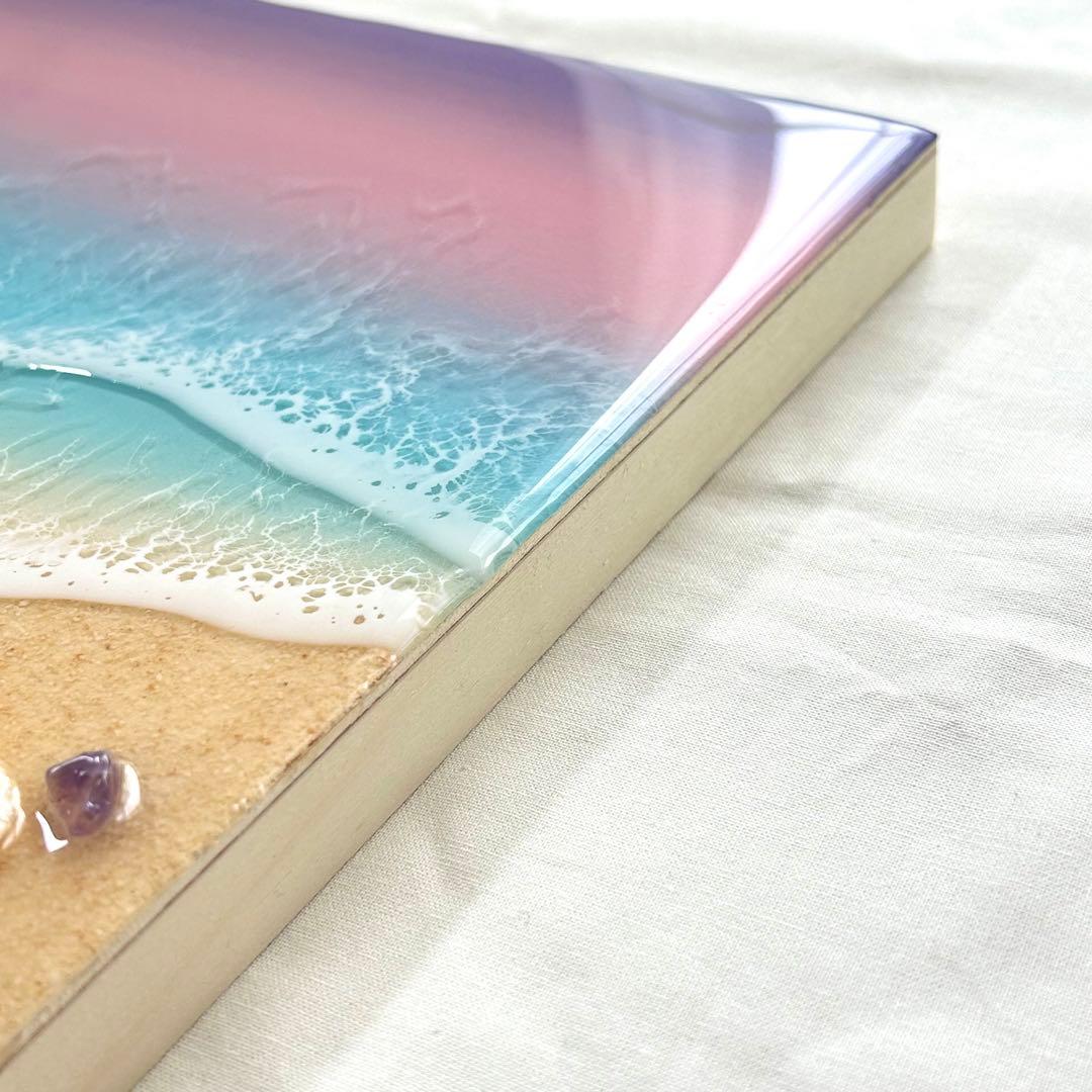 ハチクロ　朝日　海アート　波アート　オーシャンレジン　アートパネル　癒し