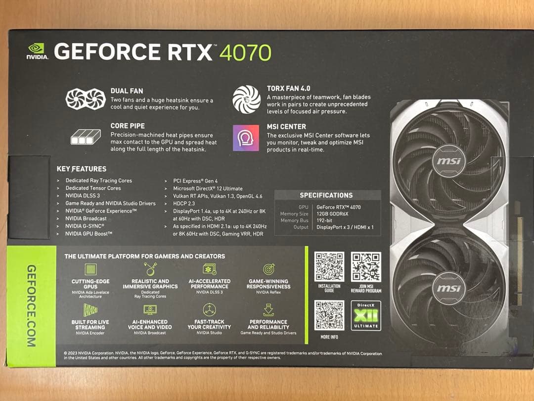 グラフィックボード・グラボ・ビデオカード MSI GeForce RTX4070 VENTUS 2X 12GB OC