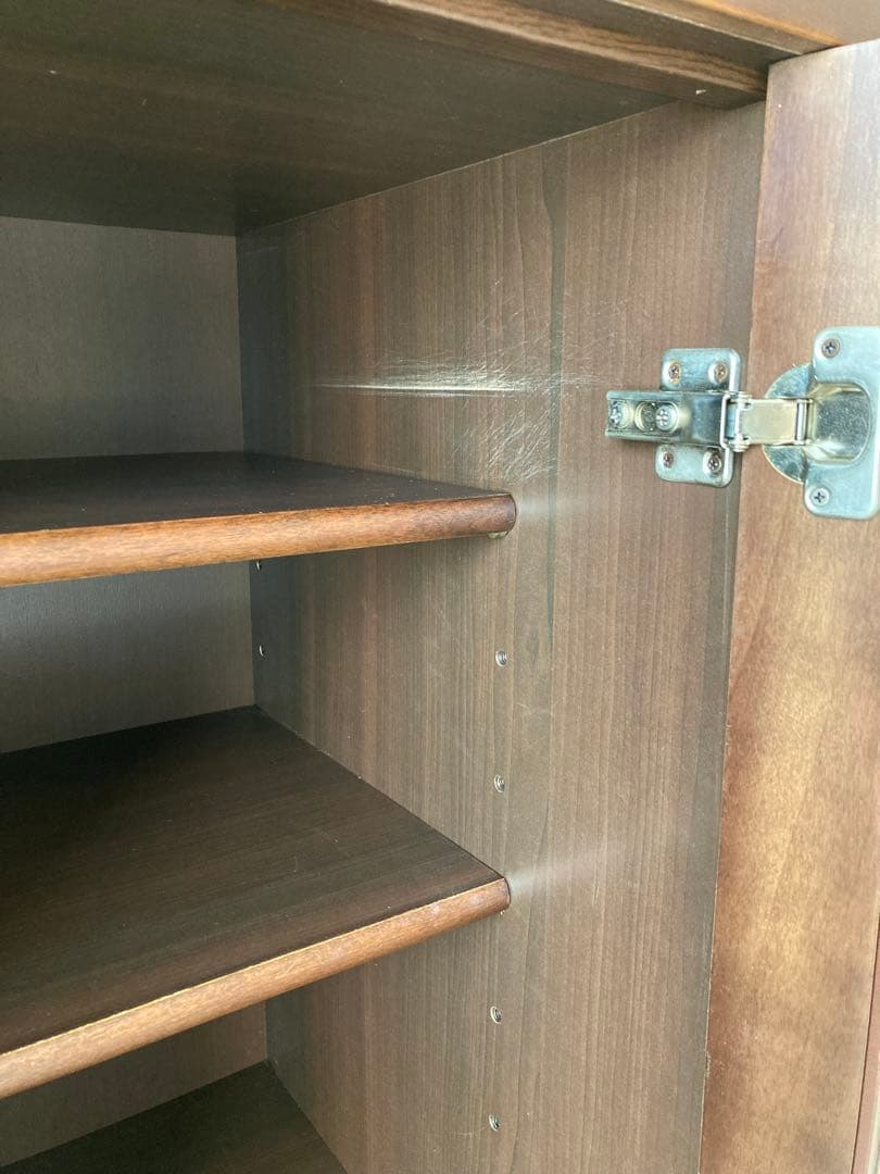 木製キャビネット ガラス扉付き 飾り棚 本棚 食器棚　ヴィンテージ 半回転取手