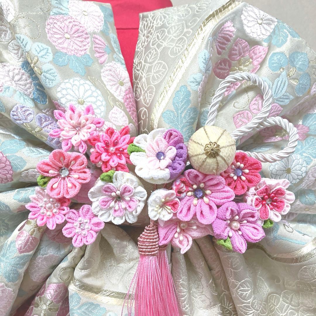 七五三　7歳　作り帯　だらり舞妓風　つまみ細工　ハーフ成人式　十三詣り　正絹