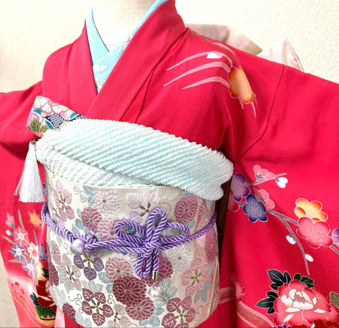 七五三　7歳　作り帯　だらり舞妓風　つまみ細工　ハーフ成人式　十三詣り　正絹