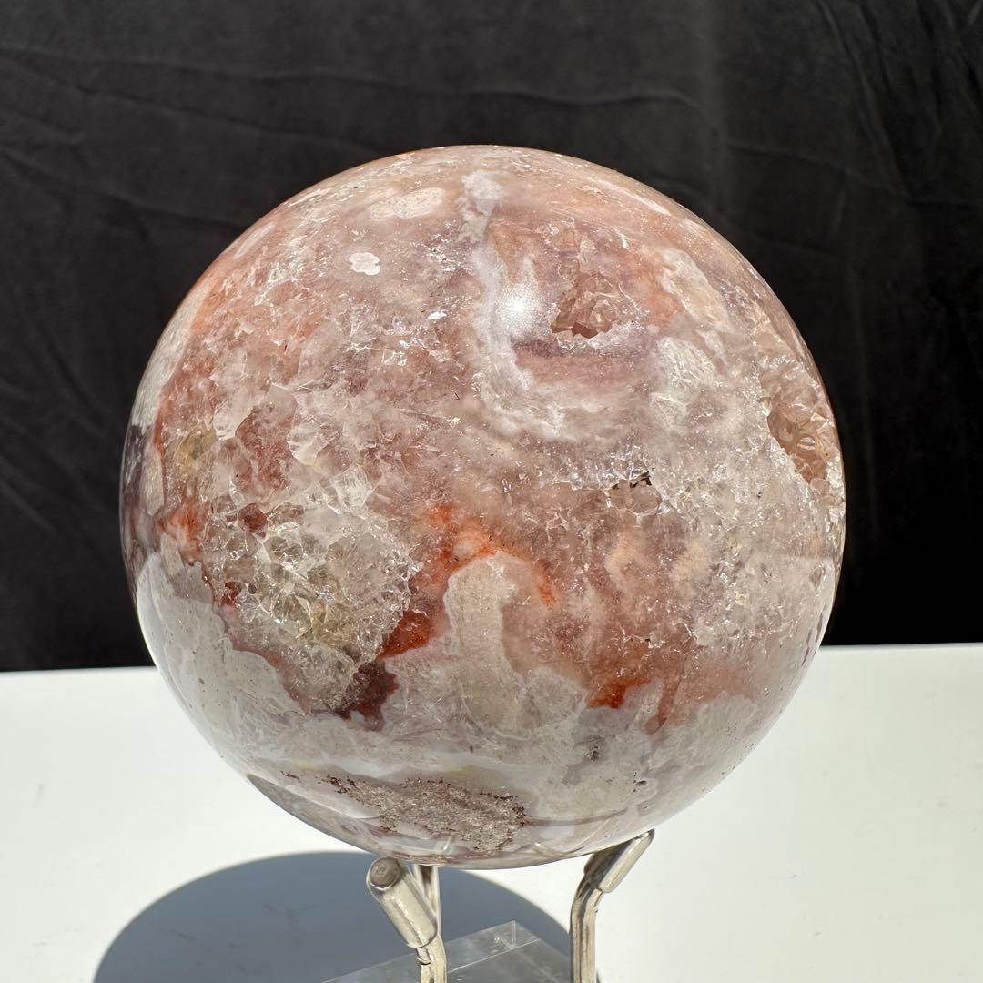 【高品質】天然石 桜瑪瑙のスフィア　丸玉　置物D.198