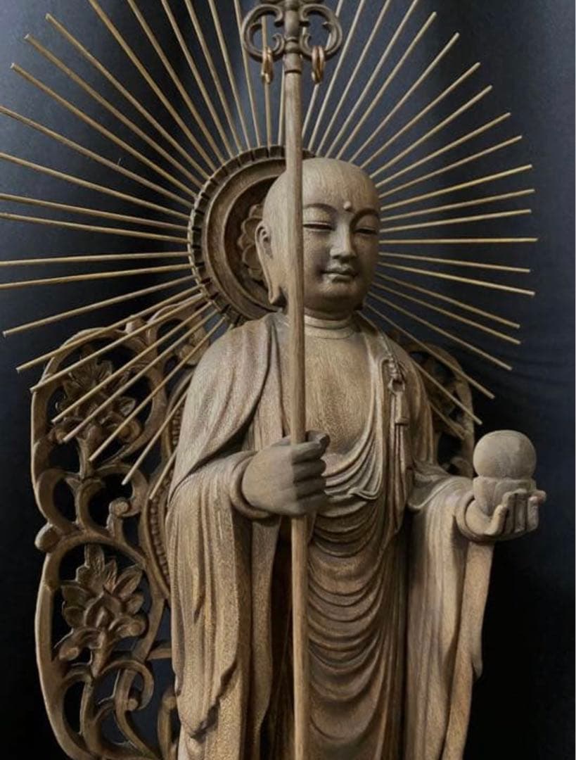 大型高66cm 井波彫刻 仏教工芸品　時代彫刻　香樟材　木彫仏教　地蔵菩薩立像