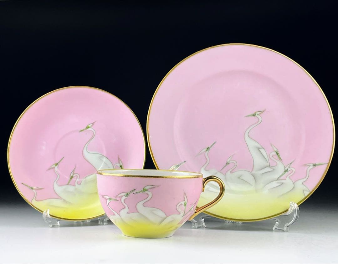 オールドニッポン 白鷺 トリオ カップ＆ソーサー プレート アンティーク