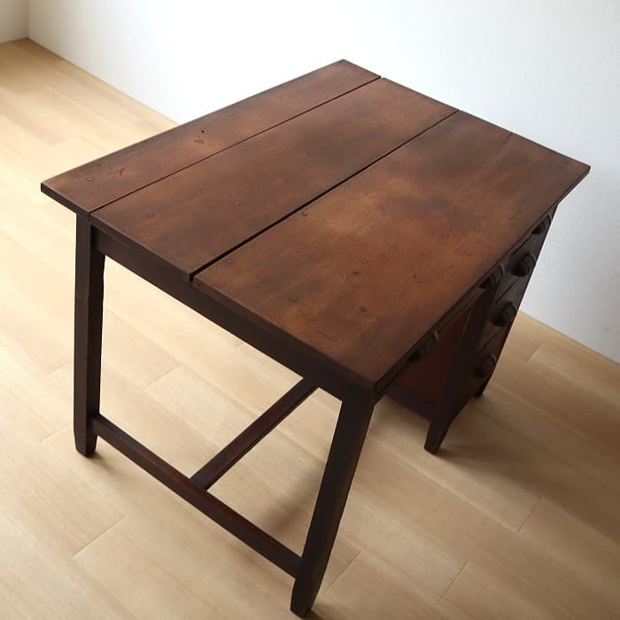 アンティーク 木製 片袖机 レトロ 無垢材 デスク 古家具